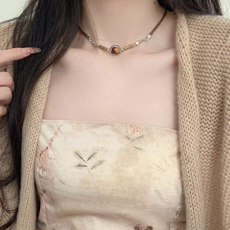 Antique Tiger Eye Pendant Necklace Women'S Light Luxury Distinctive Maillard Style Bracelet Ring Niche Vintage All-Match Accessories - Image 1